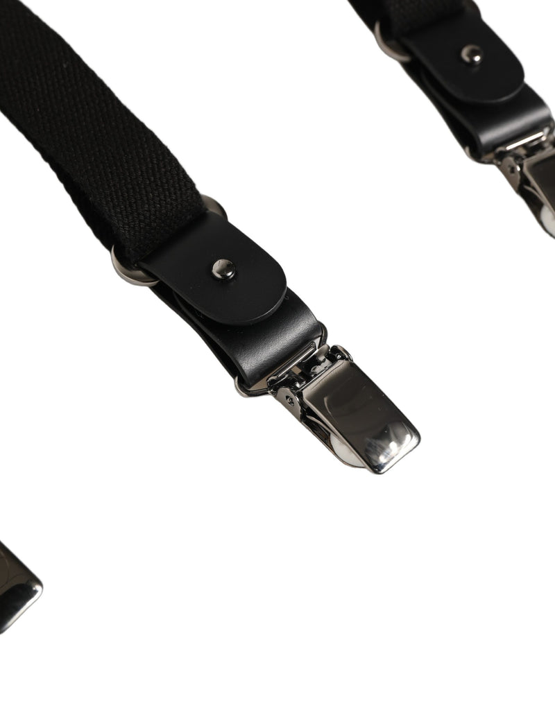 Dolce & Gabbana Black Cotton Leather Elastic Y-back Suspender