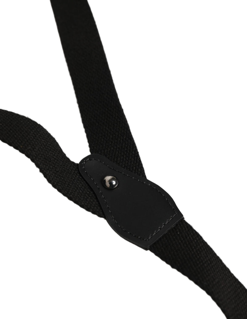 Dolce & Gabbana Black Cotton Leather Elastic Y-back Suspender