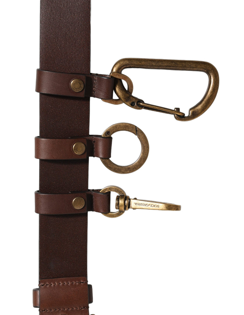 Dolce & Gabbana Brown Calfskin Leather Belt with Gold Buckle