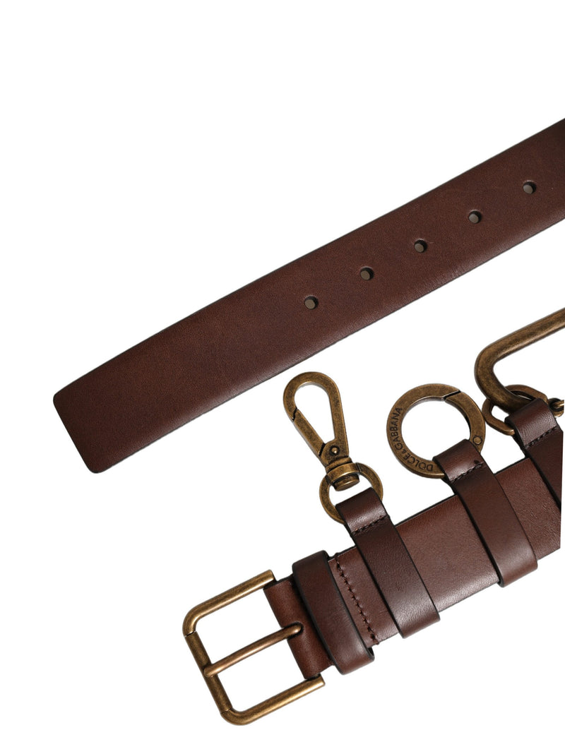 Dolce & Gabbana Brown Calfskin Leather Belt with Gold Buckle
