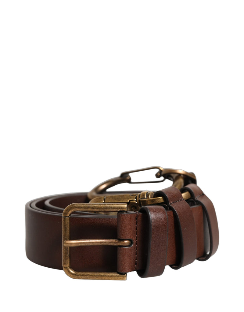 Dolce & Gabbana Brown Calfskin Leather Belt with Gold Buckle