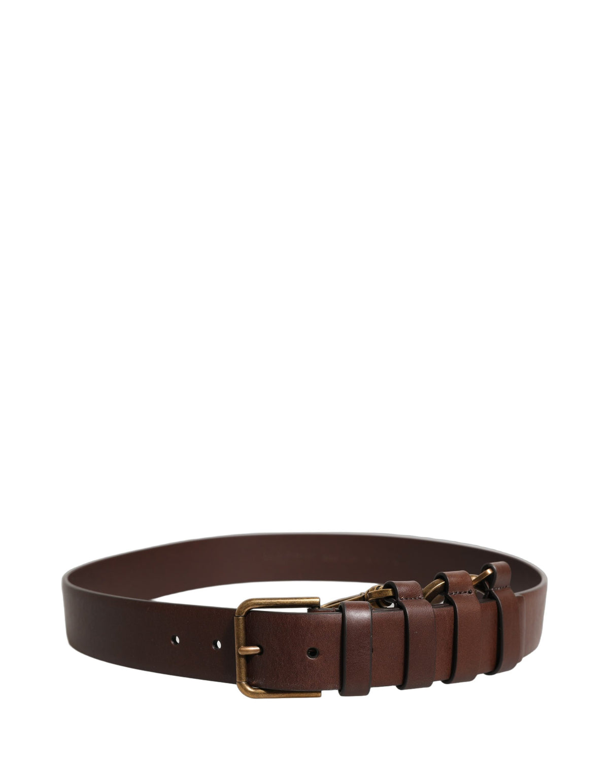 Dolce & Gabbana Brown Calfskin Leather Belt with Gold Buckle