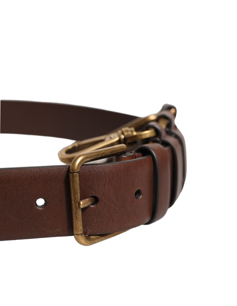 Dolce & Gabbana Brown Calfskin Leather Belt with Gold Buckle