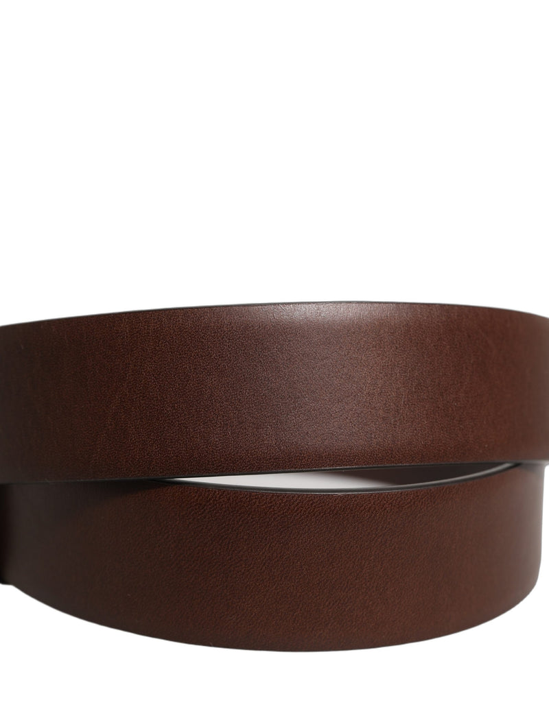 Dolce & Gabbana Brown Calfskin Leather Belt with Gold Buckle