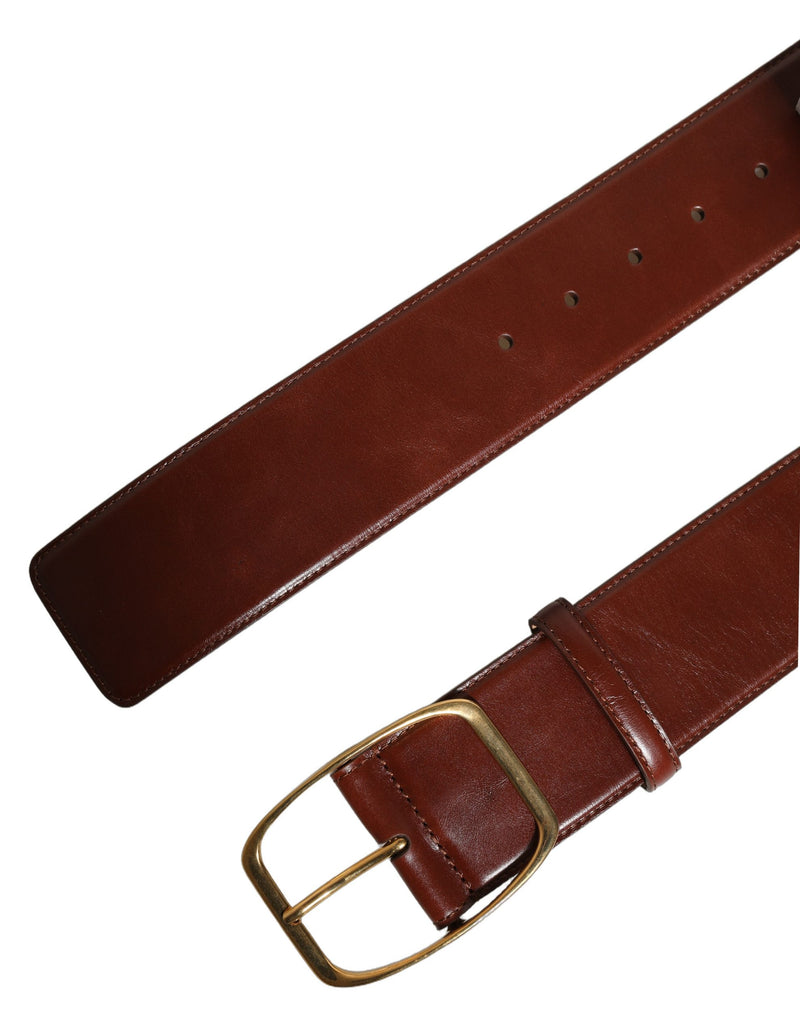 Dolce & Gabbana Brown Calfskin Leather Belt with Gold Buckle