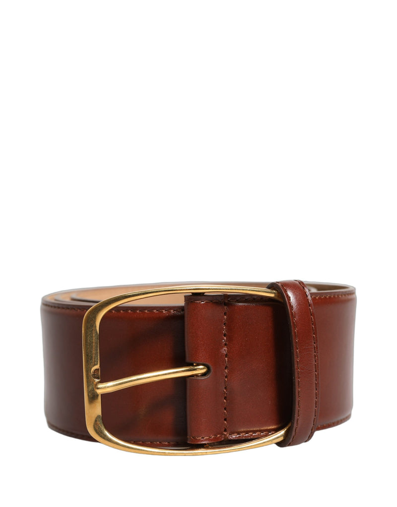 Dolce & Gabbana Brown Calfskin Leather Belt with Gold Buckle