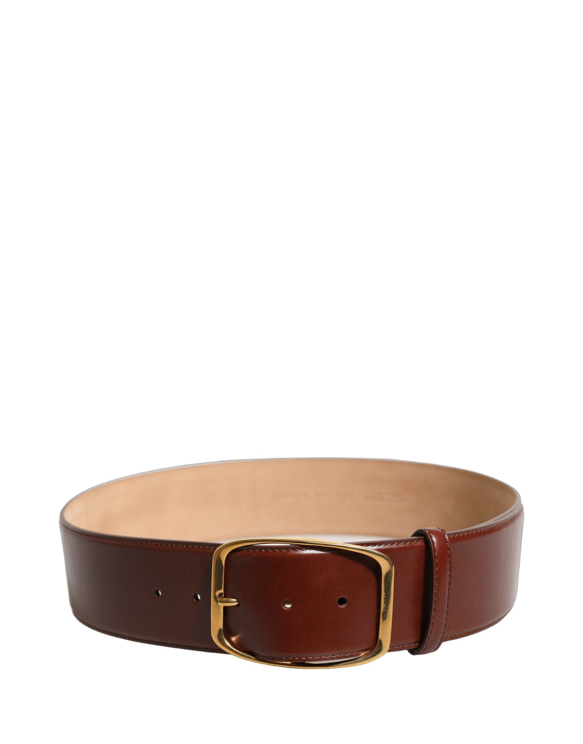 Dolce & Gabbana Brown Calfskin Leather Belt with Gold Buckle