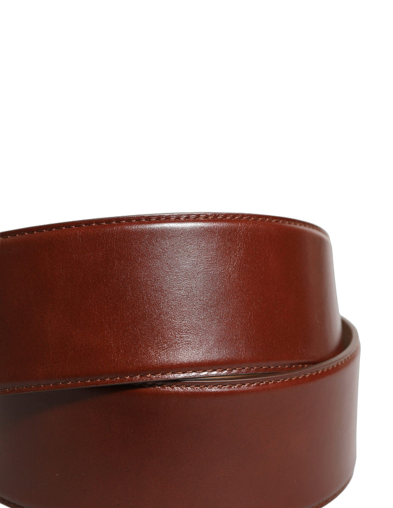 Dolce & Gabbana Brown Calfskin Leather Belt with Gold Buckle