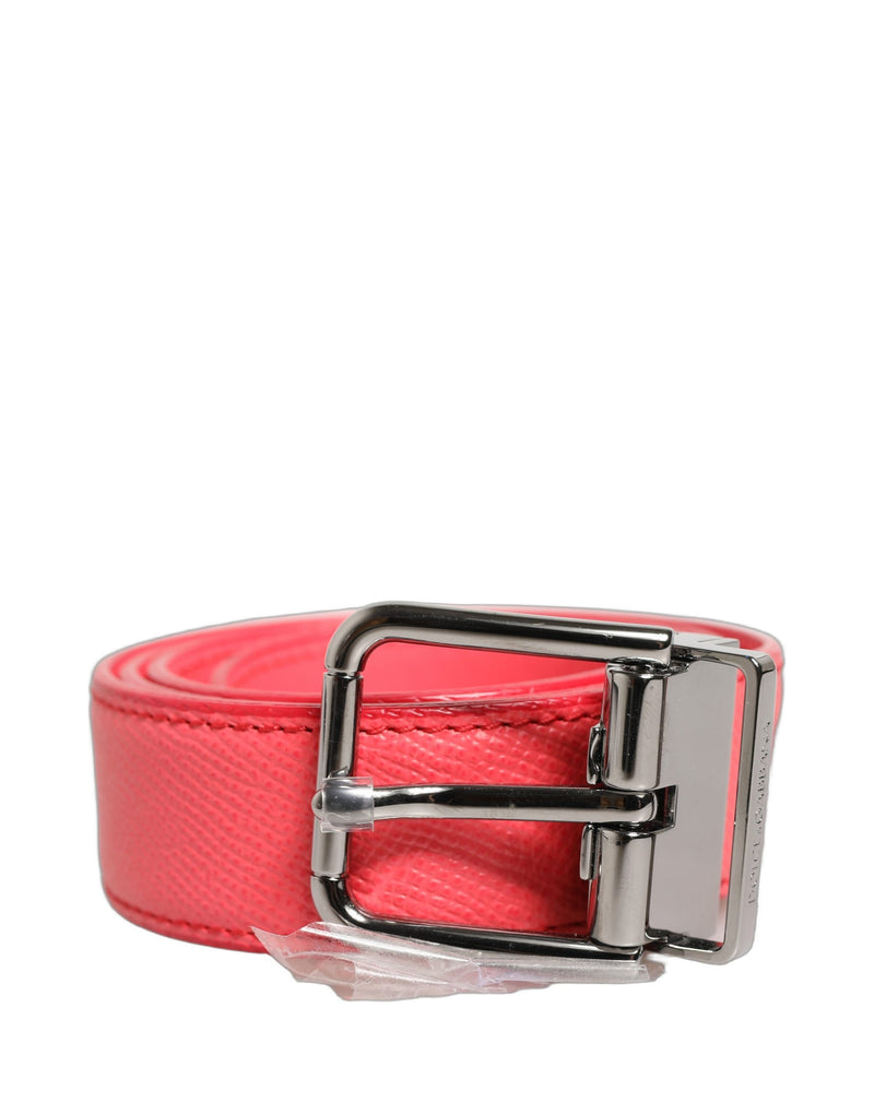 Dolce & Gabbana Pink Lambskin Leather Silver Metal Buckle Belt