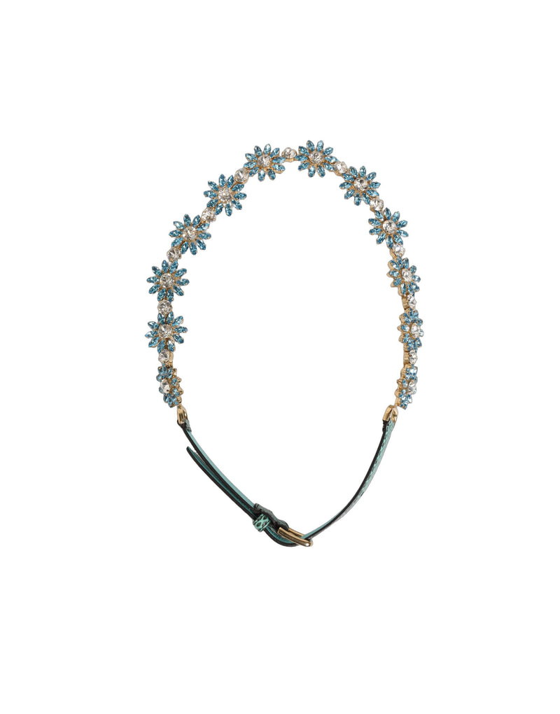 Dolce & Gabbana Green Leather Daisy Crystal Embellished Waist Belt