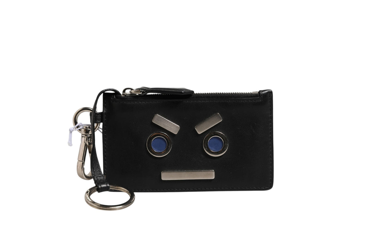 Fendi Vitello Liberty Studded Coin Pouch Key Case - Ardesia