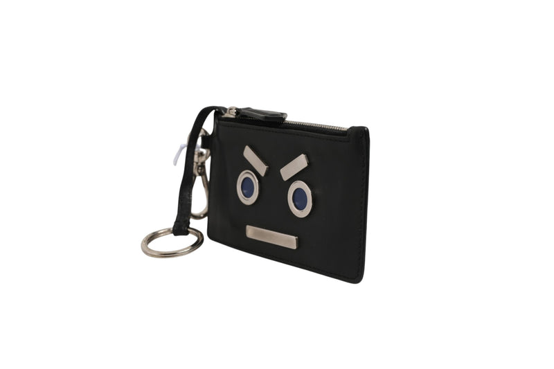 Fendi Vitello Liberty Studded Coin Pouch Key Case - Ardesia