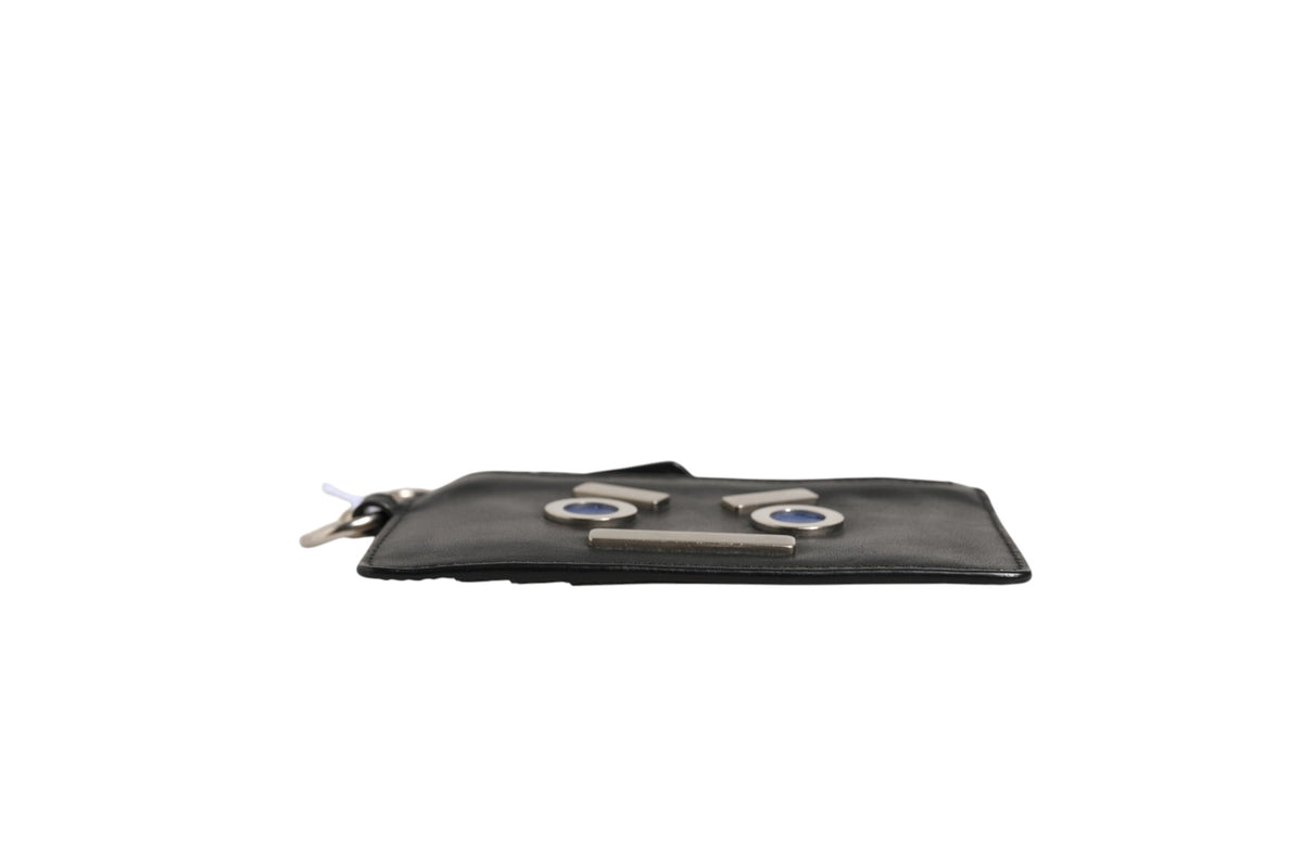 Fendi Vitello Liberty Studded Coin Pouch Key Case - Ardesia