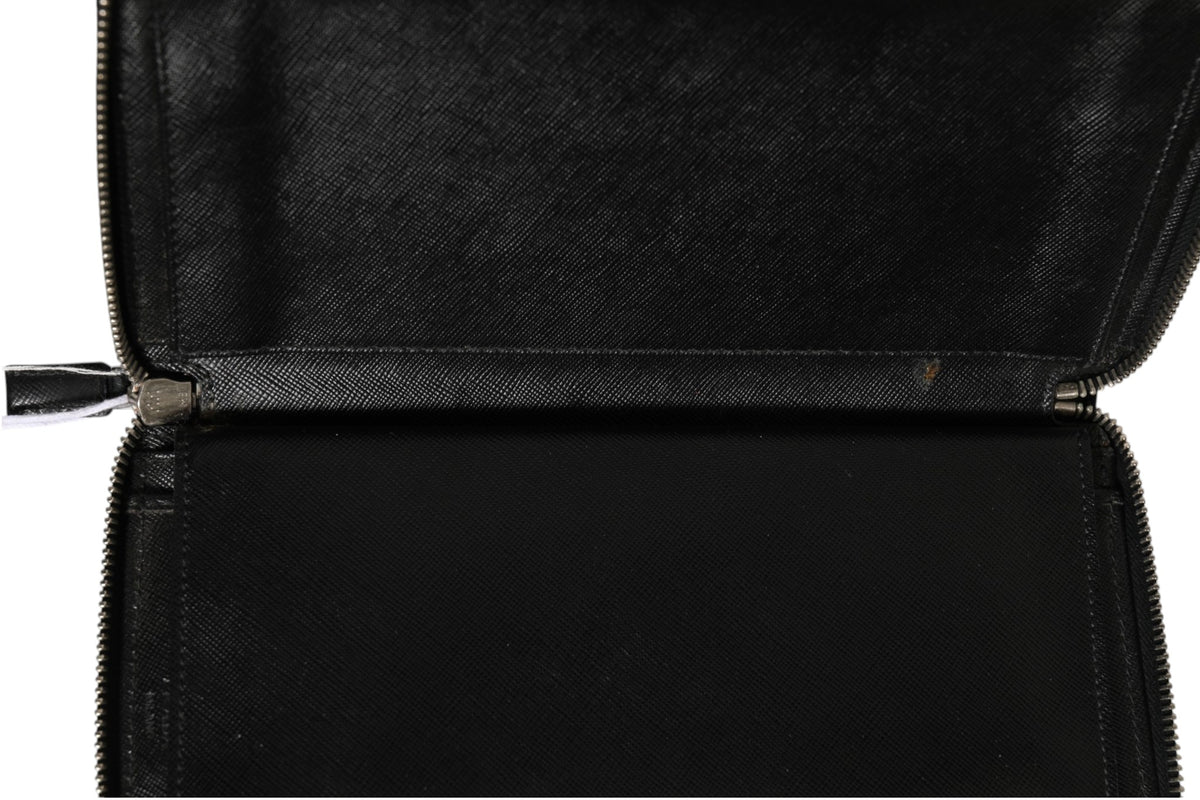 Prada Baltico Saffiano Leather Zip Travel Wallet - Black