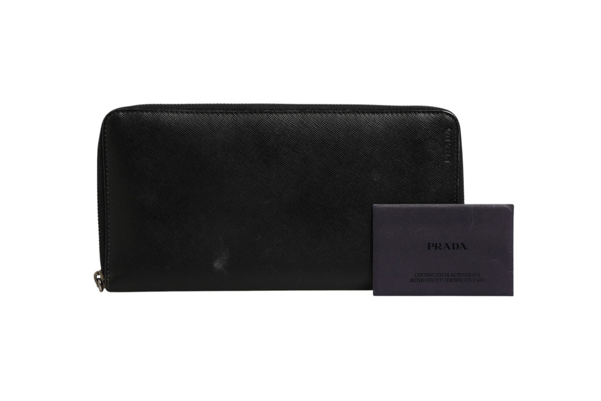Prada Baltico Saffiano Leather Zip Travel Wallet - Black