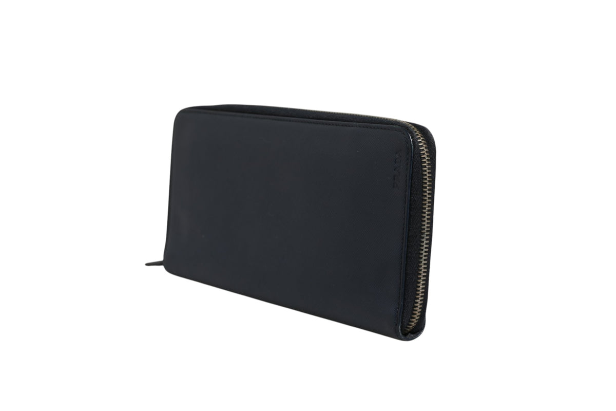 Prada Navy Oliver Embossed Leather Zip-Around Wallet