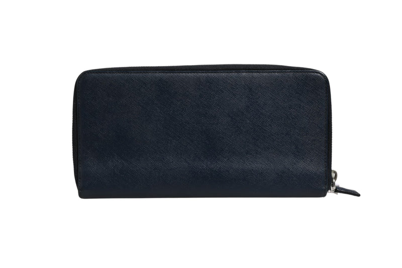 Prada Navy Oliver Embossed Leather Zip-Around Wallet