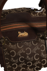 Celine Dark Brown and Gold Logo Duffel Bag