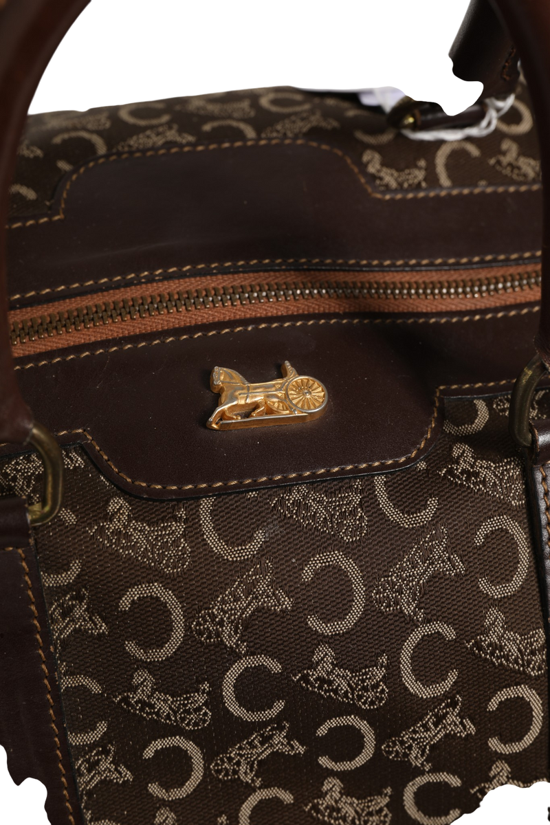 Celine Dark Brown and Gold Logo Duffel Bag