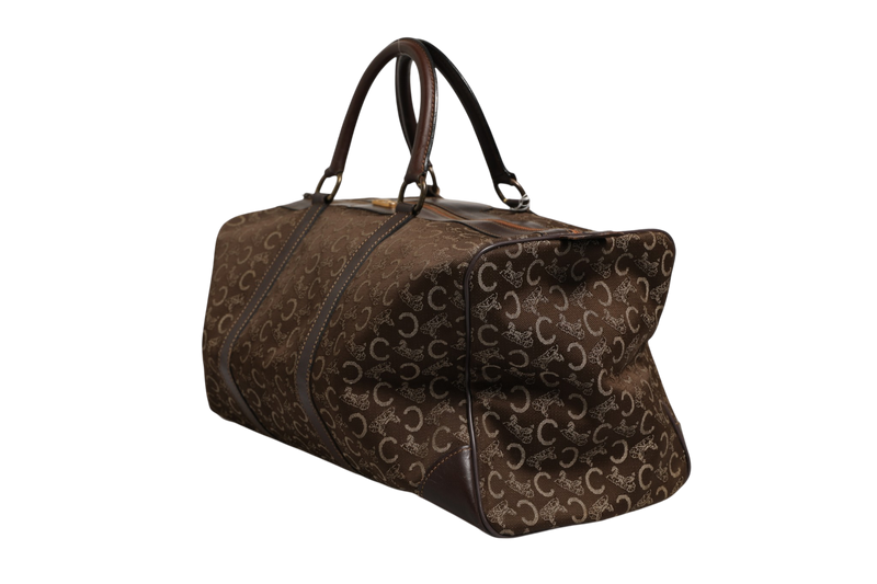 Celine Dark Brown and Gold Logo Duffel Bag