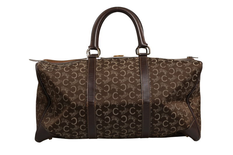 Celine Dark Brown and Gold Logo Duffel Bag