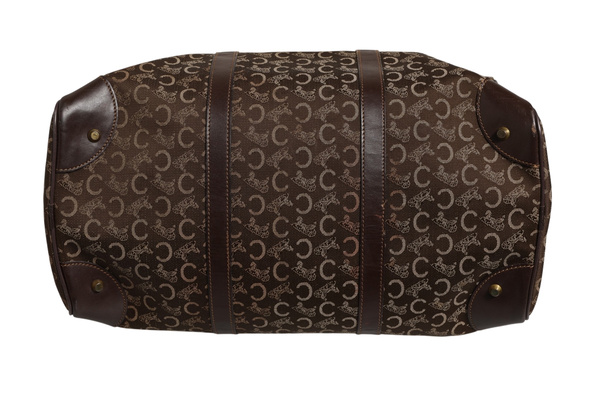 Celine Dark Brown and Gold Logo Duffel Bag
