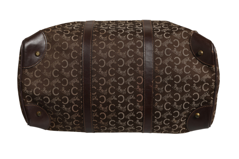 Celine Dark Brown and Gold Logo Duffel Bag