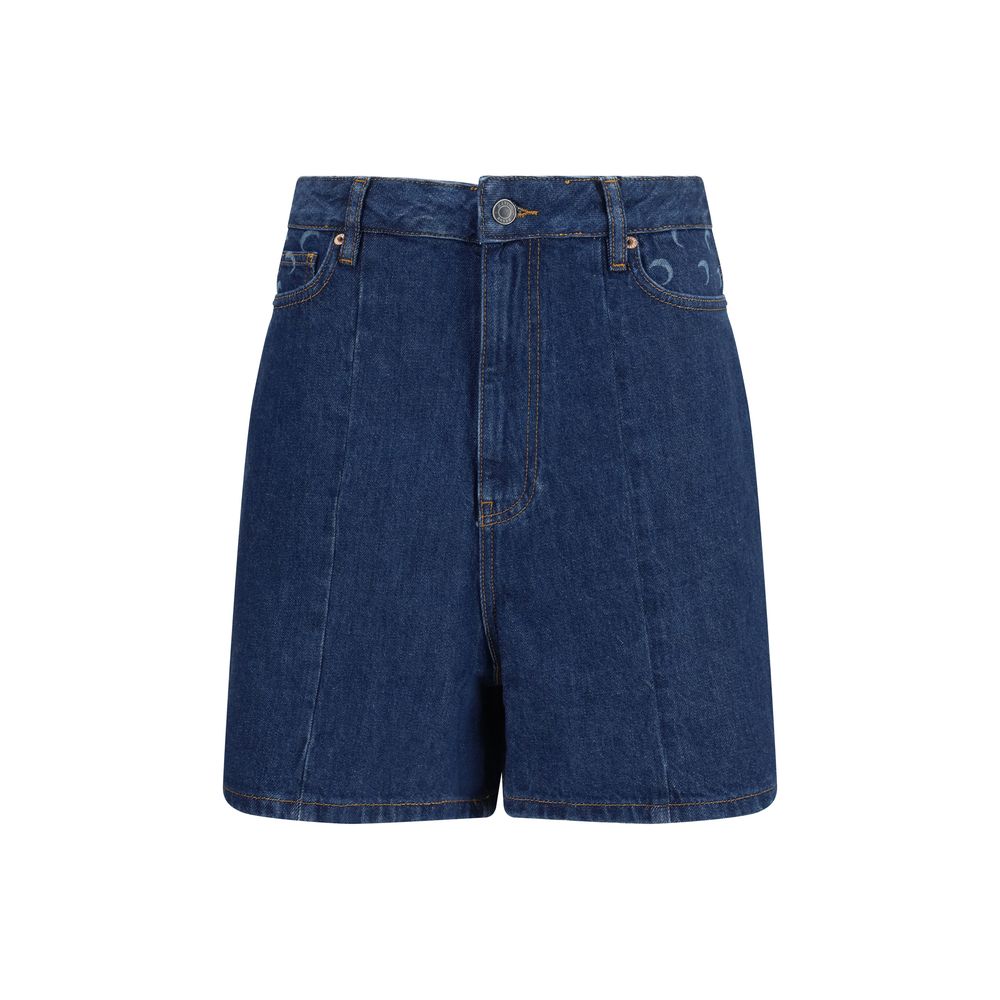Marine Serre Blue Cotton Bermuda Shorts - High-Waisted Design