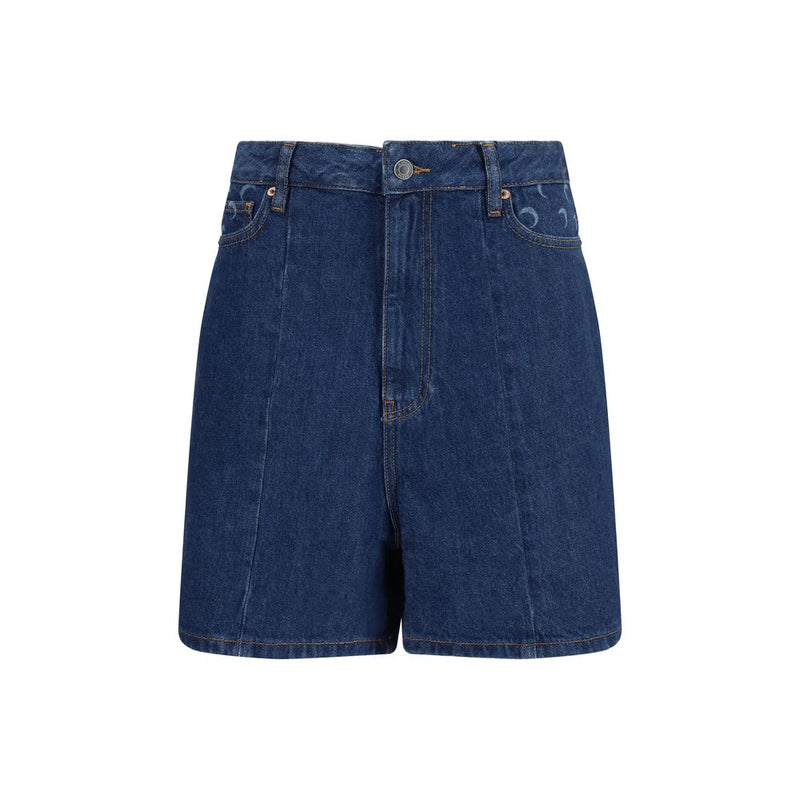 Marine Serre Blue Cotton Bermuda Shorts - High-Waisted Design