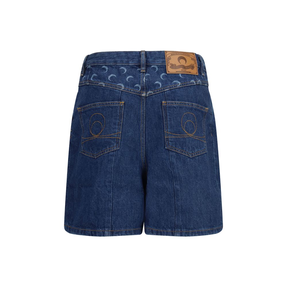 Marine Serre Blue Cotton Bermuda Shorts - High-Waisted Design