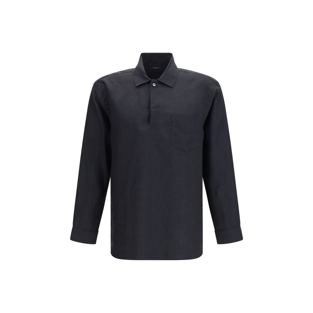 Deperlu Black Linen Dress Shirt - Relaxed Elegance for Men