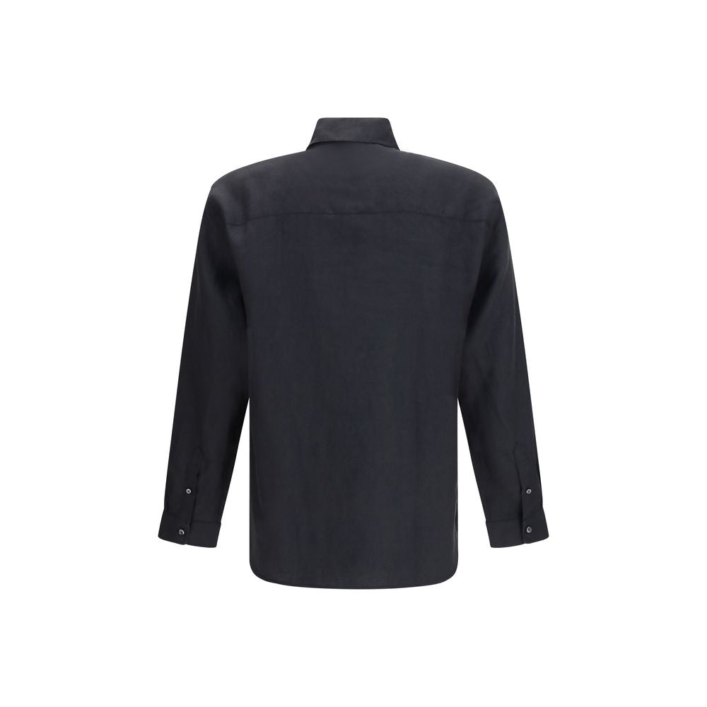 Deperlu Black Linen Dress Shirt - Relaxed Elegance for Men