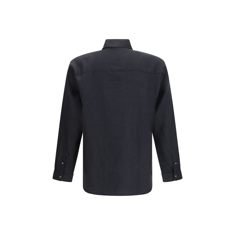 Deperlu Black Linen Dress Shirt - Relaxed Elegance for Men
