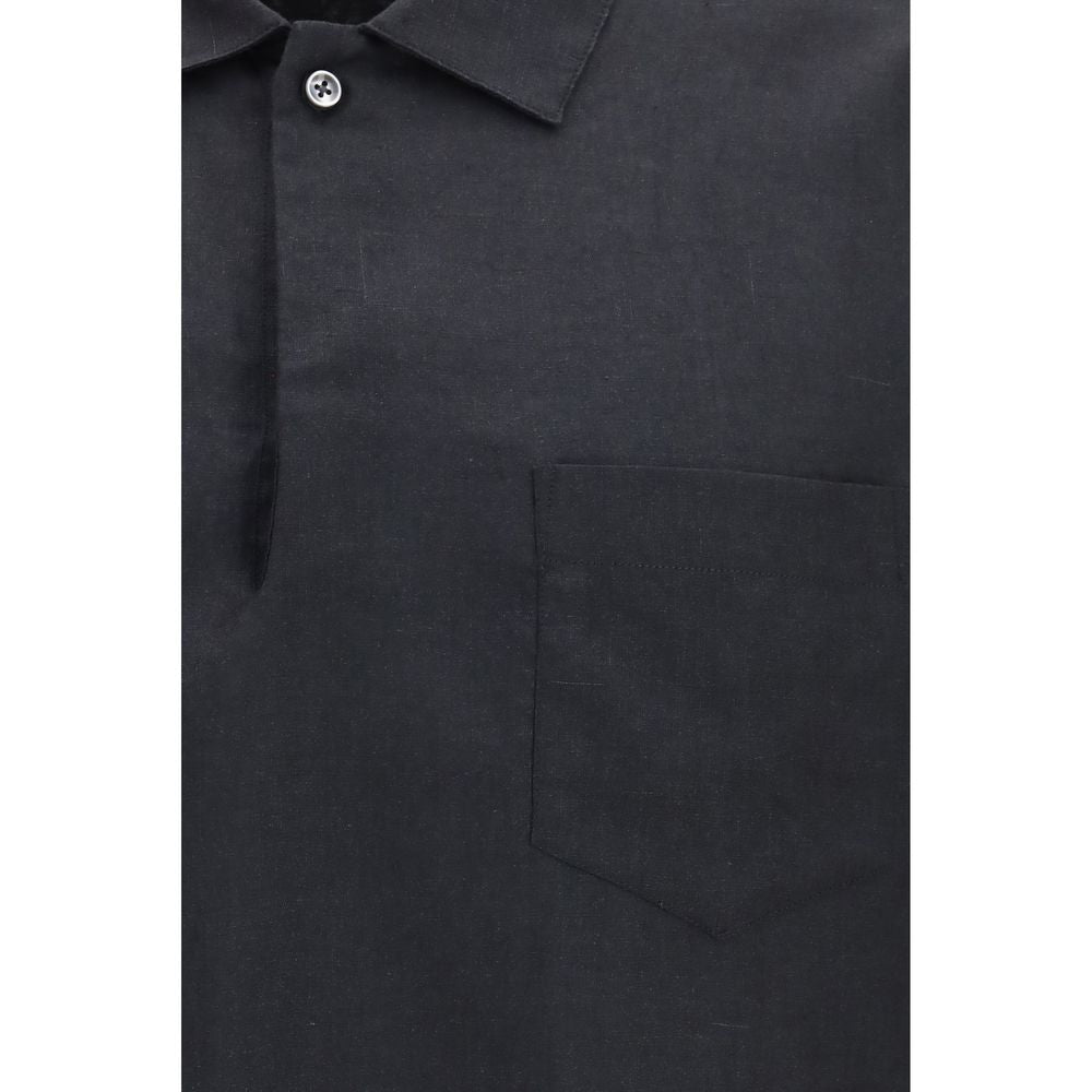 Deperlu Black Linen Dress Shirt - Relaxed Elegance for Men