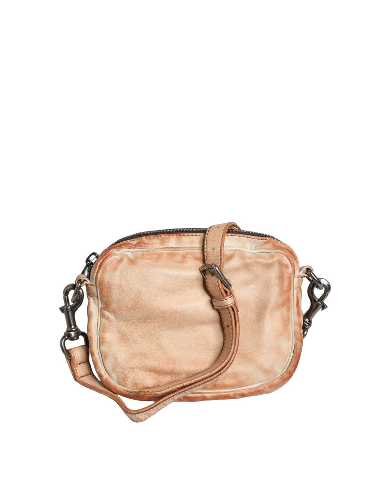 Dolce & Gabbana Beige Vintage Leather Logo Plaque Shoulder Bag