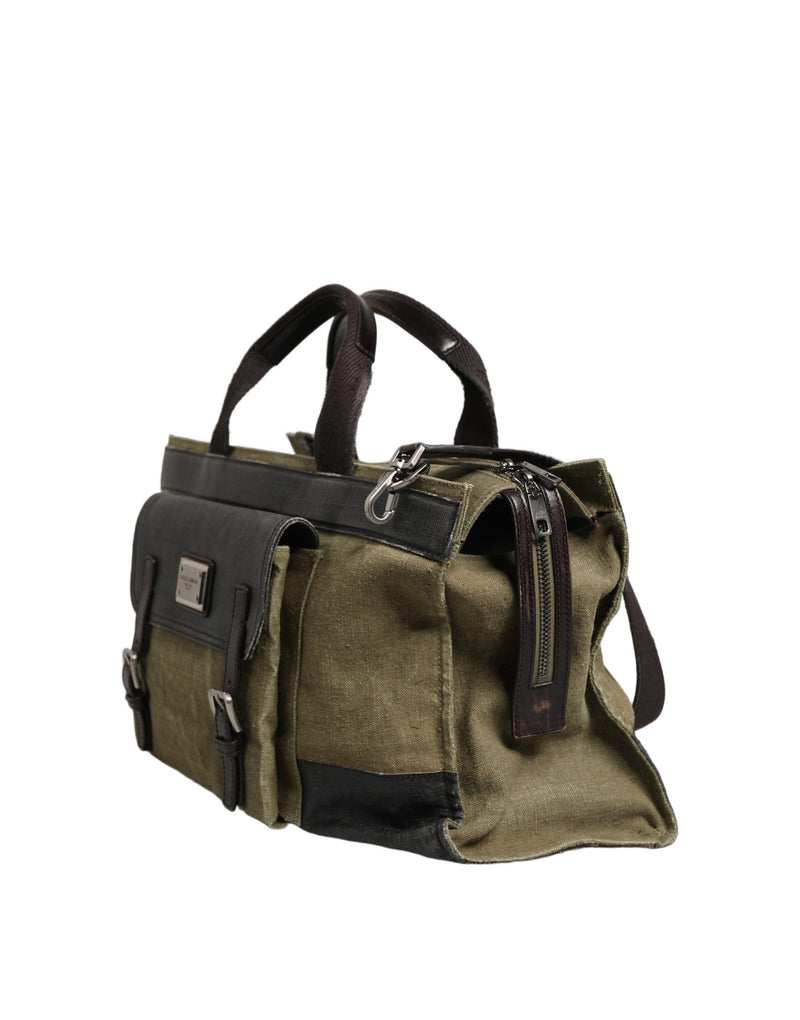 Dolce & Gabbana Military Green Two Tone Tote Duffel Shoulder Bag