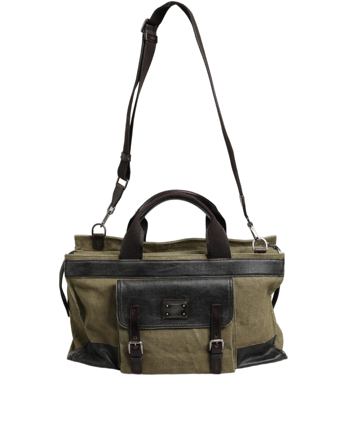 Dolce & Gabbana Military Green Two Tone Tote Duffel Shoulder Bag