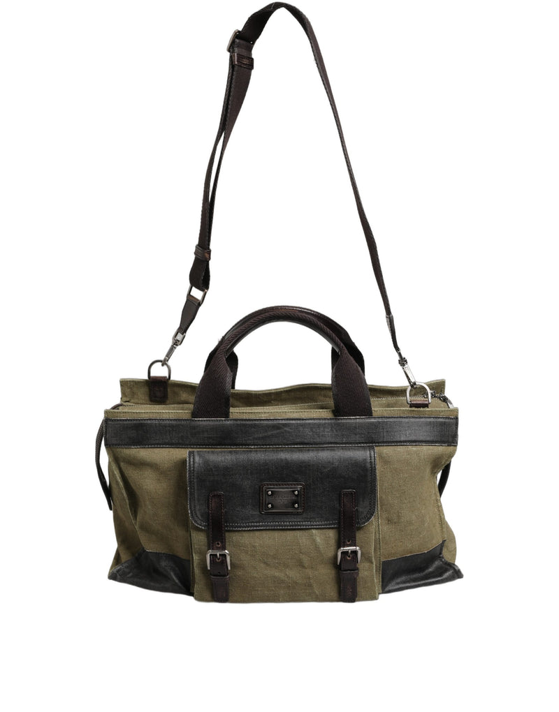 Dolce & Gabbana Military Green Two Tone Tote Duffel Shoulder Bag