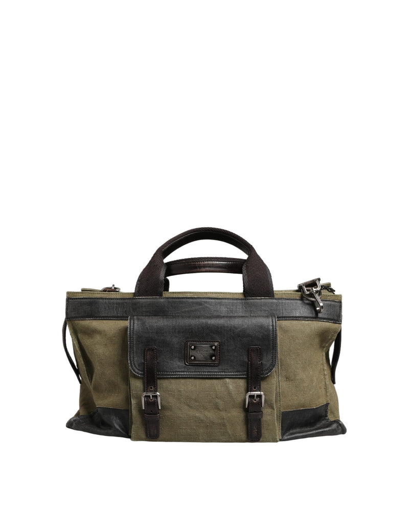 Dolce & Gabbana Military Green Two Tone Tote Duffel Shoulder Bag