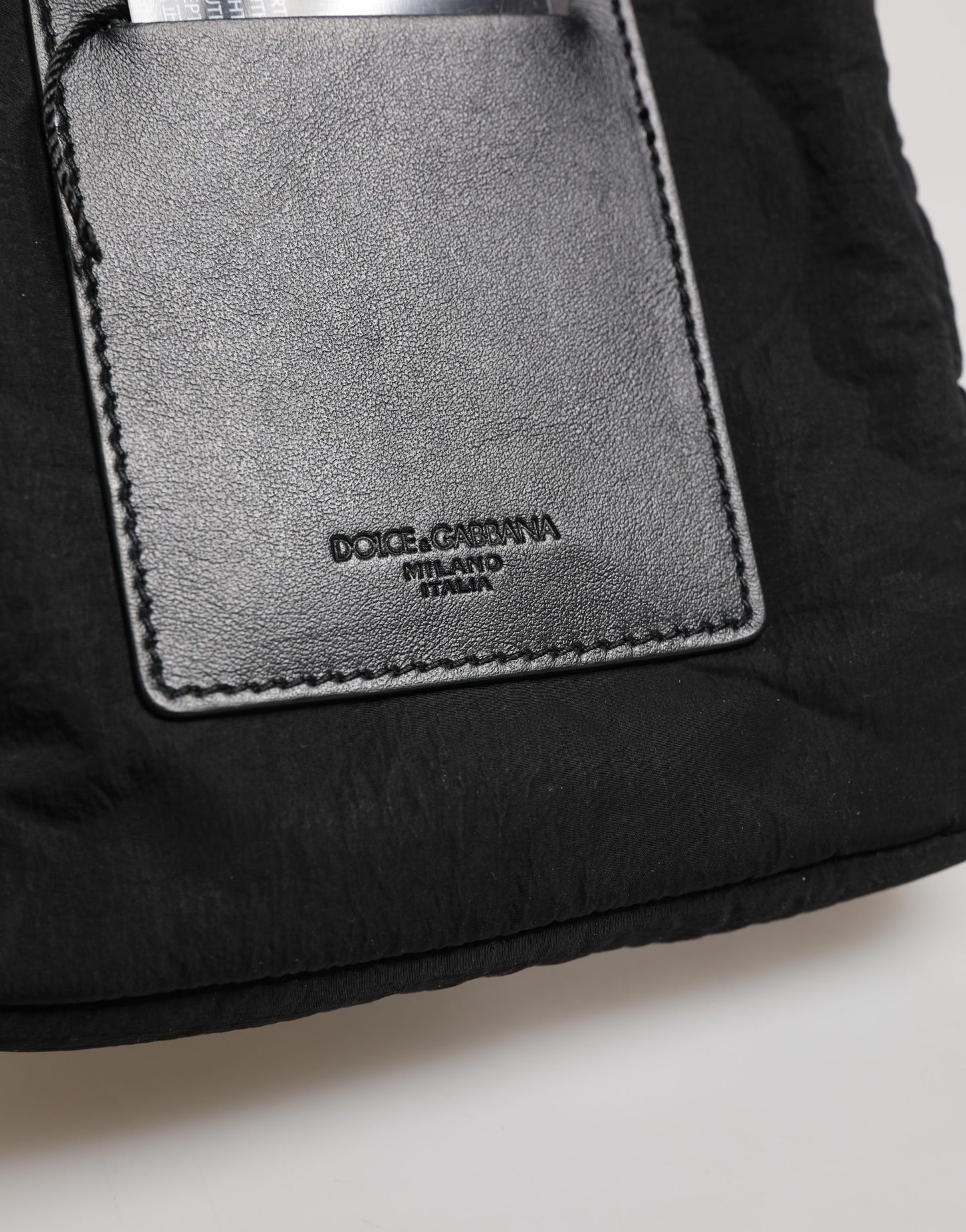 Dolce & Gabbana Black Nylon Rubberized Logo Print Crossbody Borse Bag