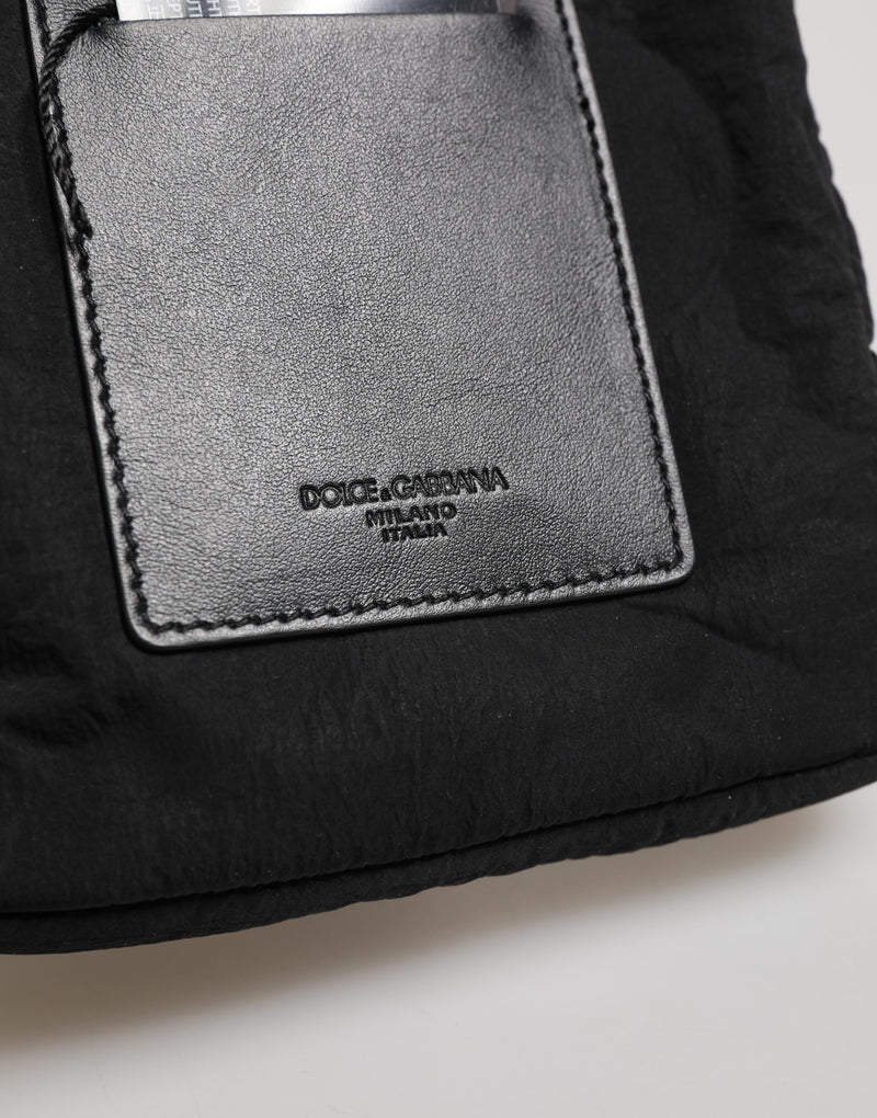 Dolce & Gabbana Black Nylon Rubberized Logo Print Crossbody Borse Bag