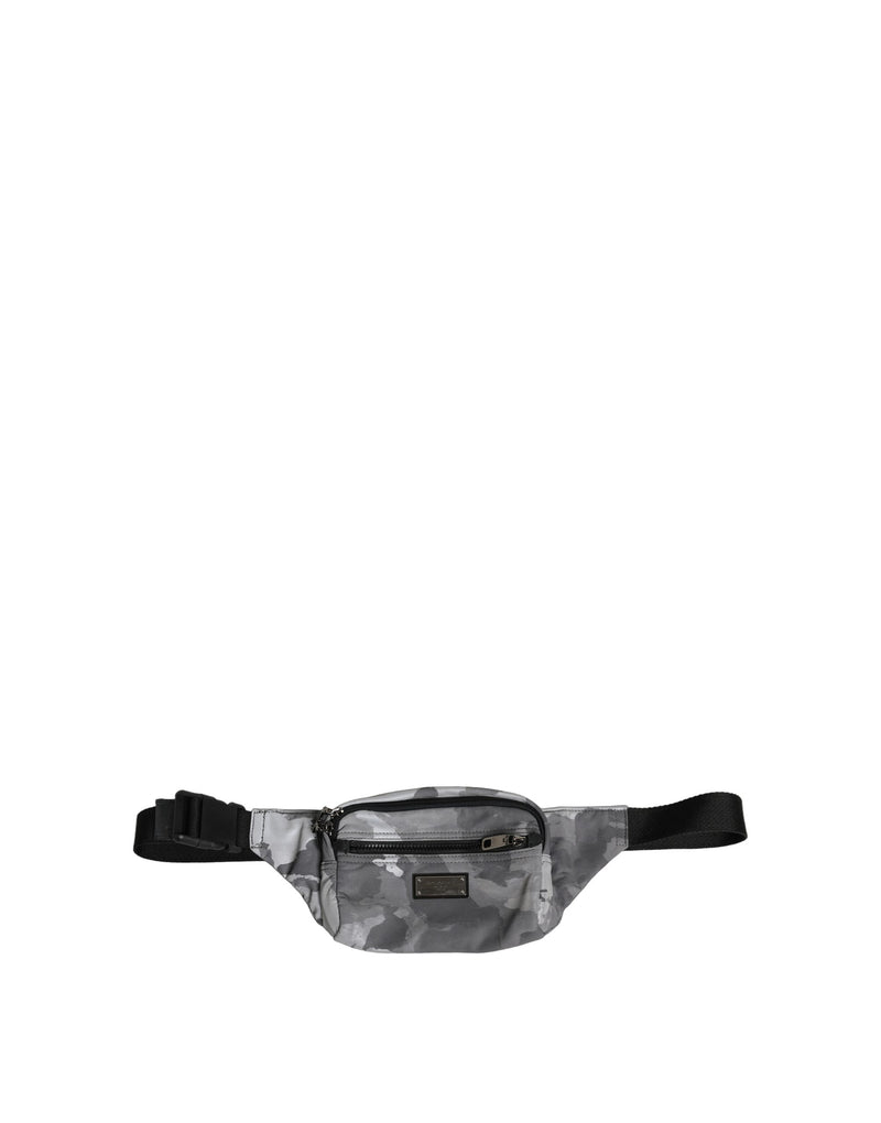 Dolce & Gabbana Black Nylon Brass Plate Camouflage Waist Fanny Pack