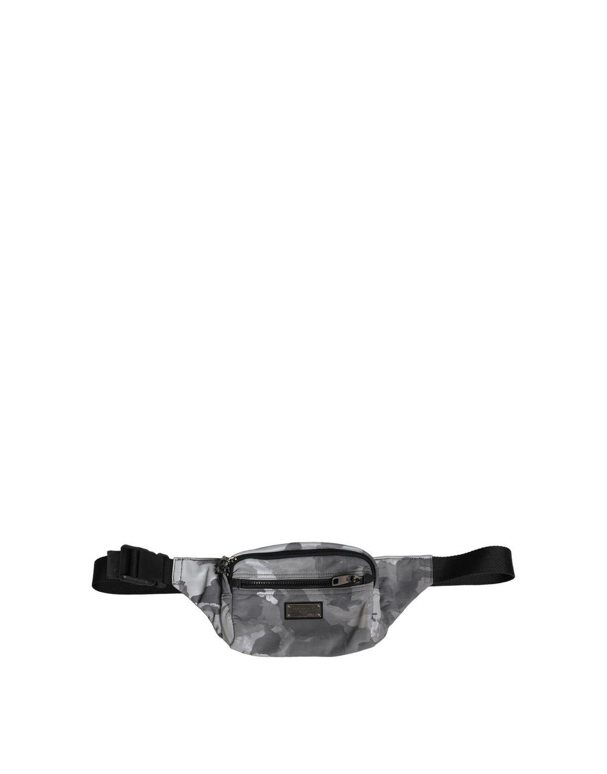 Dolce & Gabbana Black Nylon Brass Plate Camouflage Waist Fanny Pack