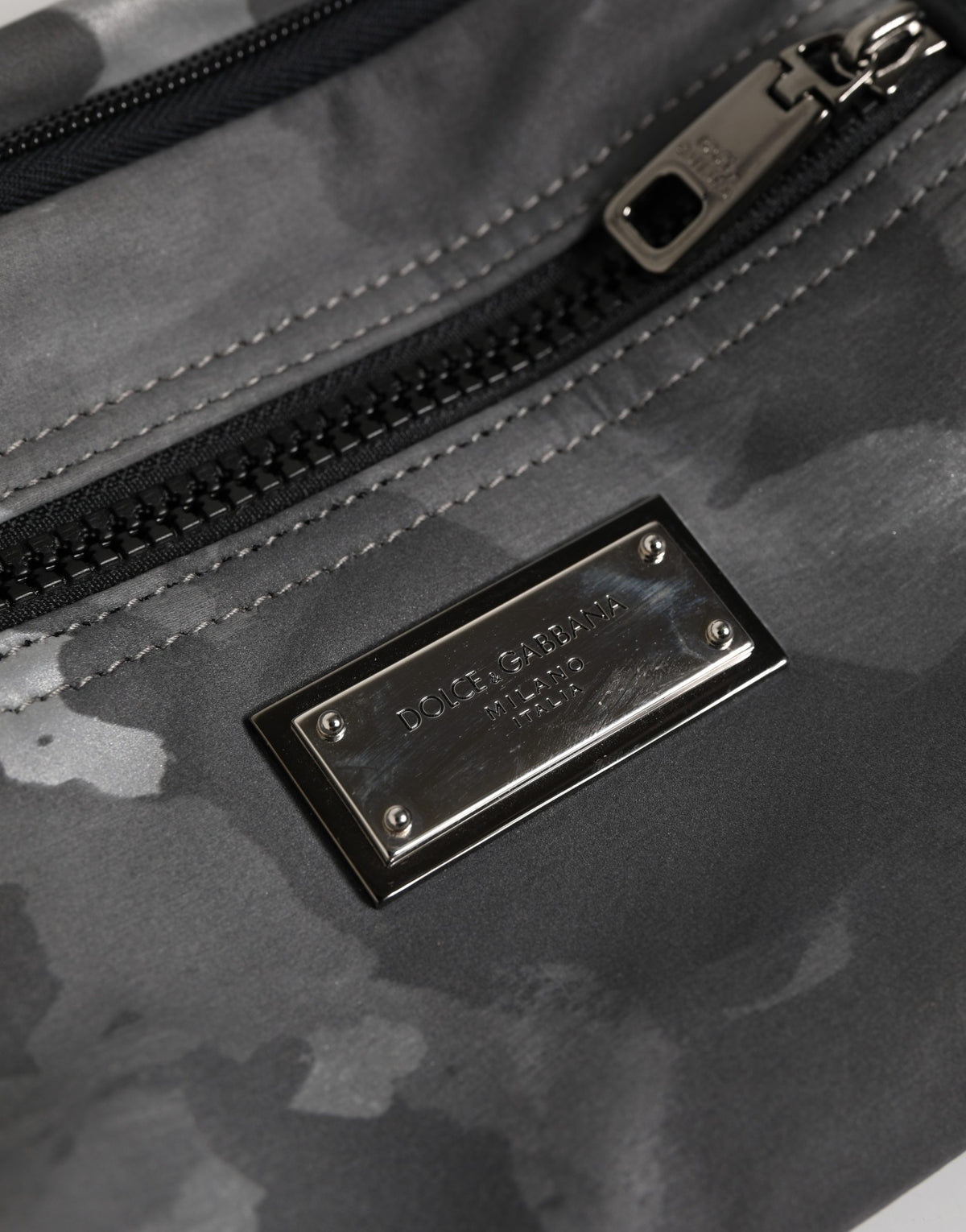 Dolce & Gabbana Black Nylon Brass Plate Camouflage Waist Fanny Pack