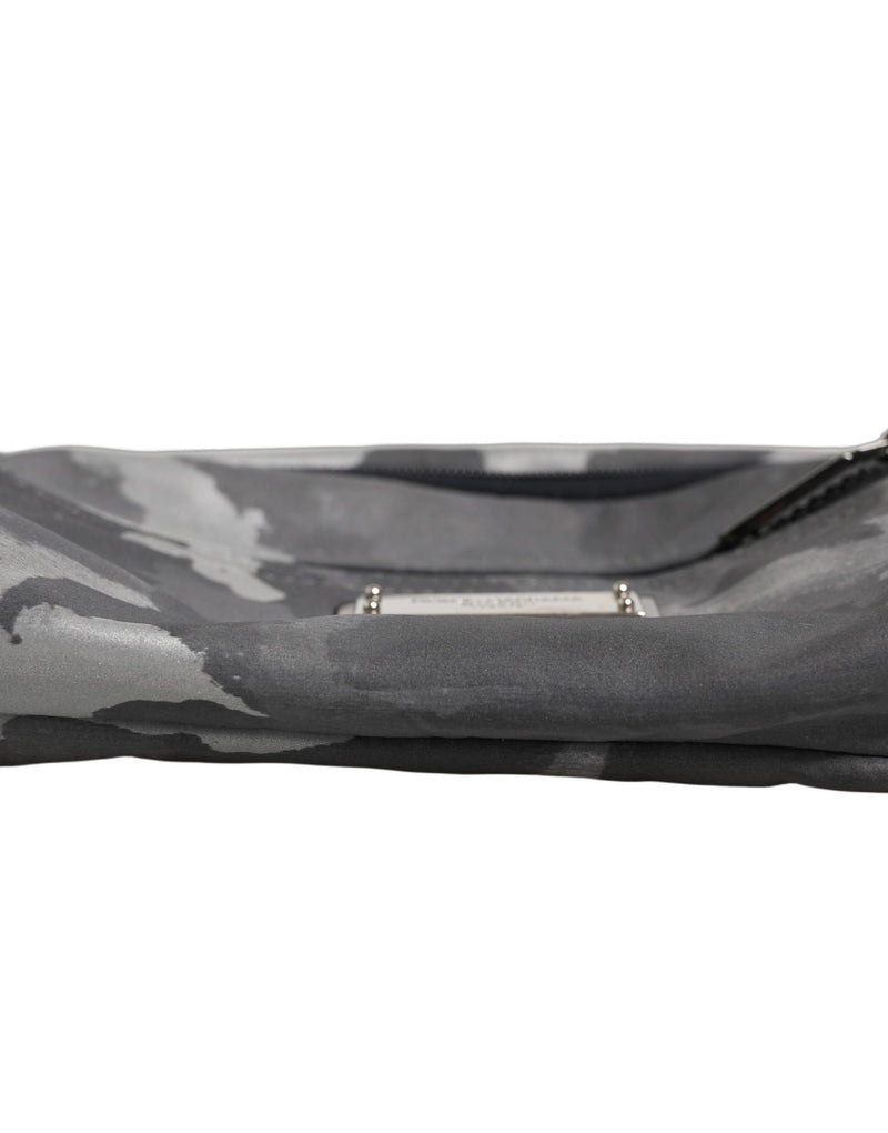 Dolce & Gabbana Black Nylon Brass Plate Camouflage Waist Fanny Pack