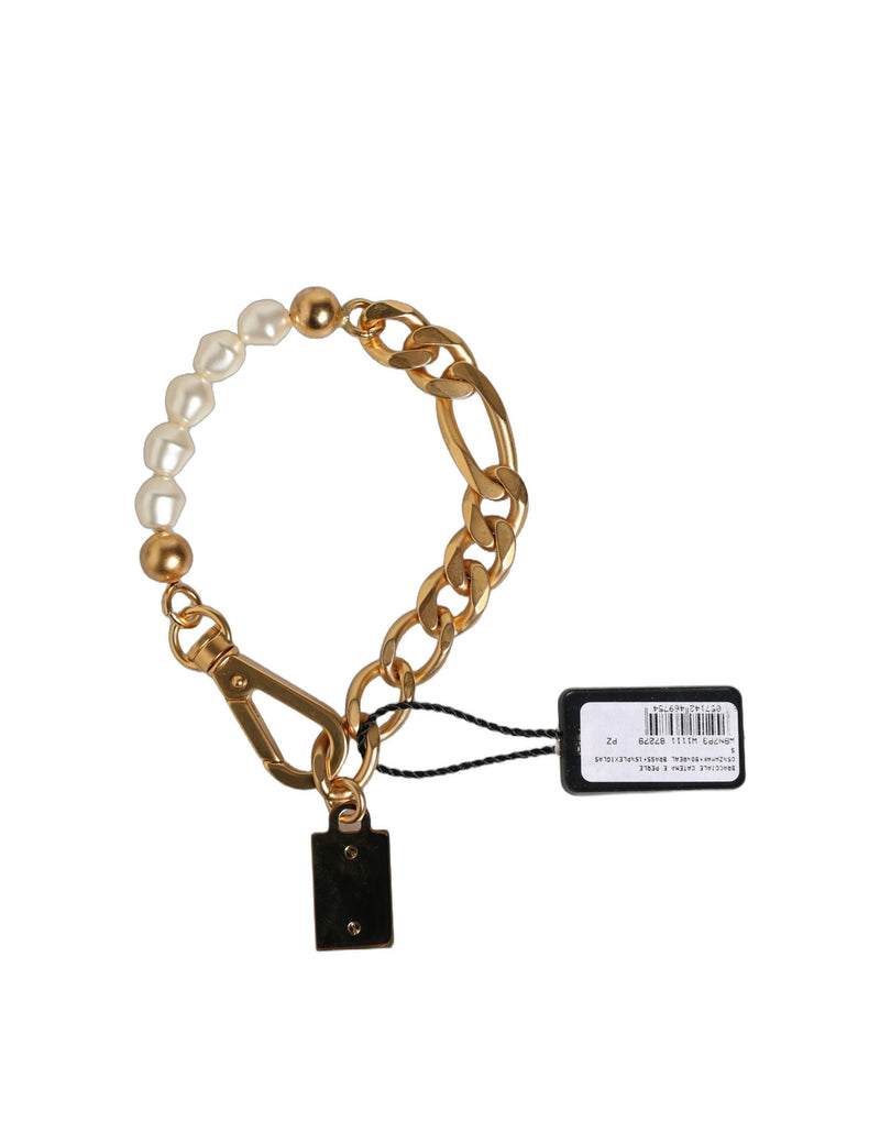 Dolce & Gabbana Gold Brass Pearl Embellished Chain Link Bracelet