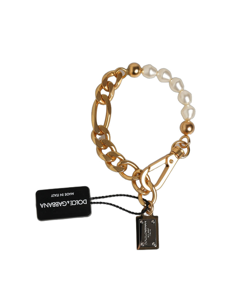Dolce & Gabbana Gold Brass Pearl Embellished Chain Link Bracelet