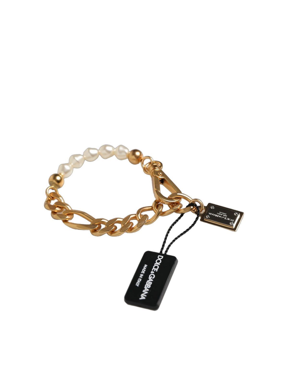 Dolce & Gabbana Gold Brass Pearl Embellished Chain Link Bracelet