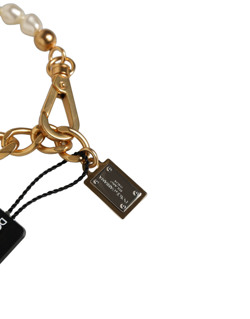 Dolce & Gabbana Gold Brass Pearl Embellished Chain Link Bracelet