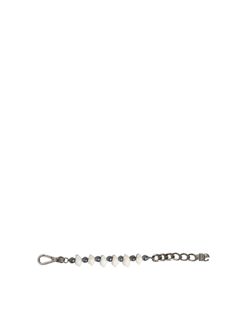 Dolce & Gabbana Silver Tone Brass Beaded Shell DG Logo Pendant Bracelet